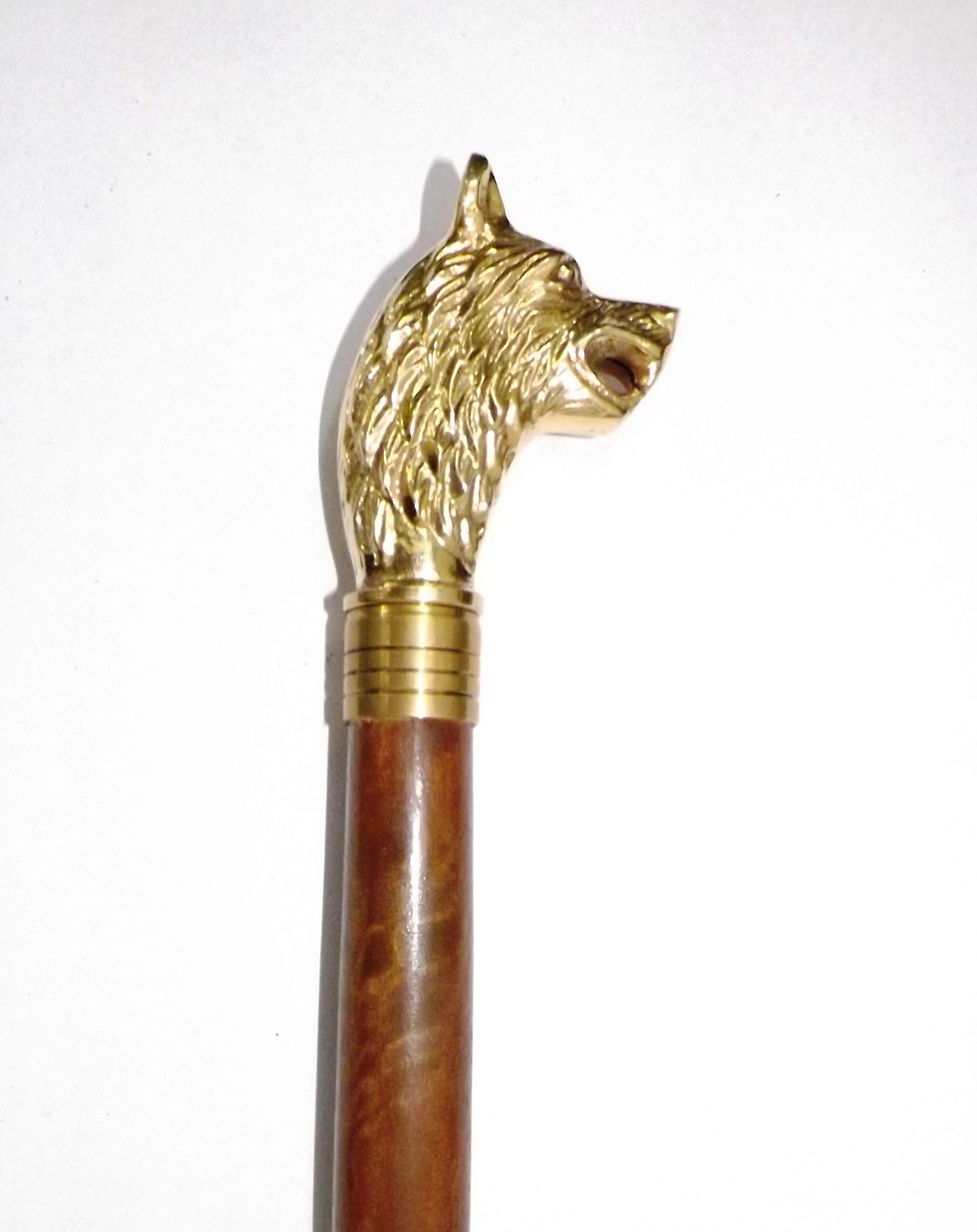 SIMRAH Wolf Head Brass Handle Walking Stick for Men and Women.-image-3