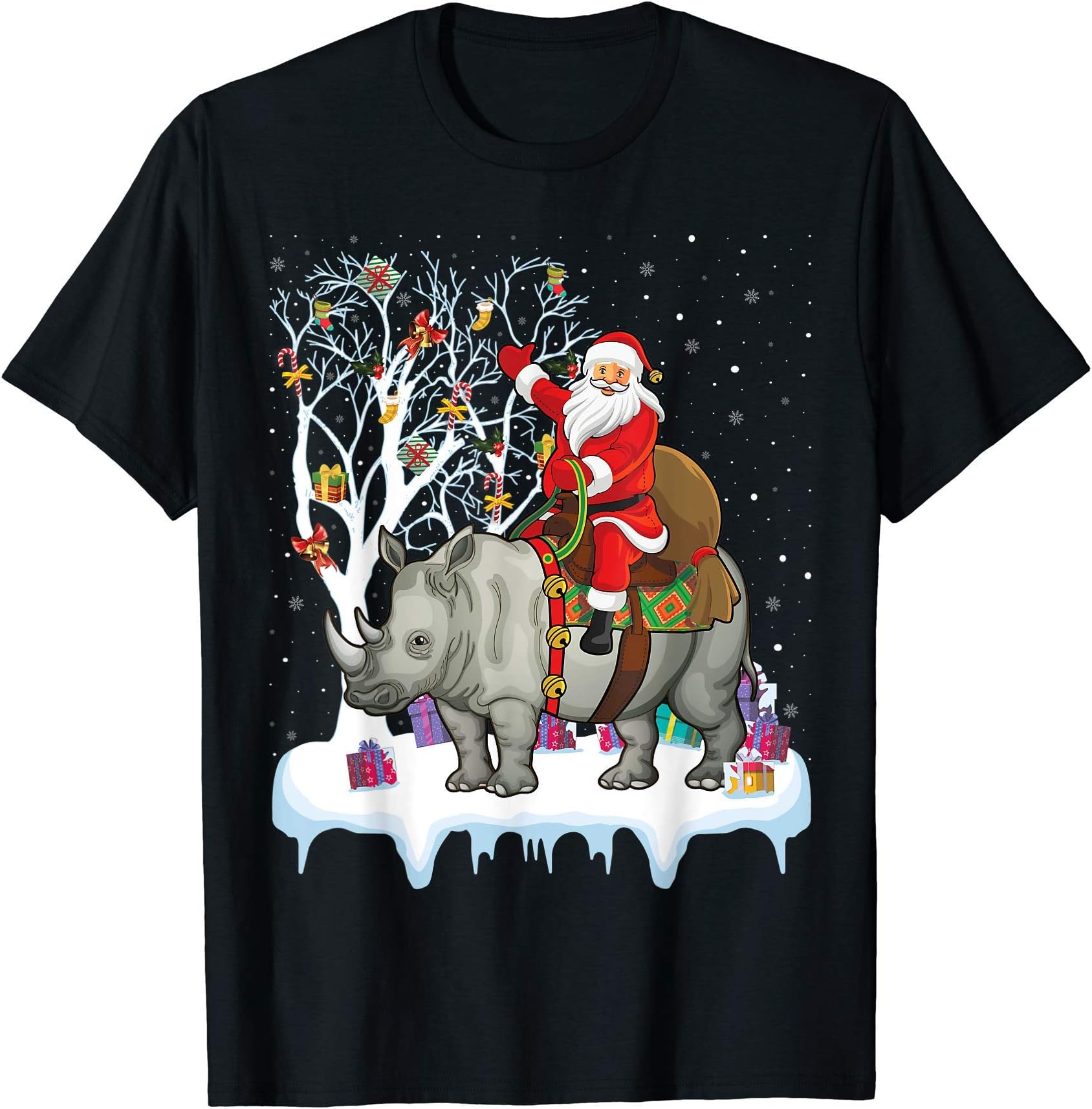 Rhinoceros Lover Xmas Gift Santa Riding Rhino Christmas T-ShirtOEKO-TEX STANDARD 100