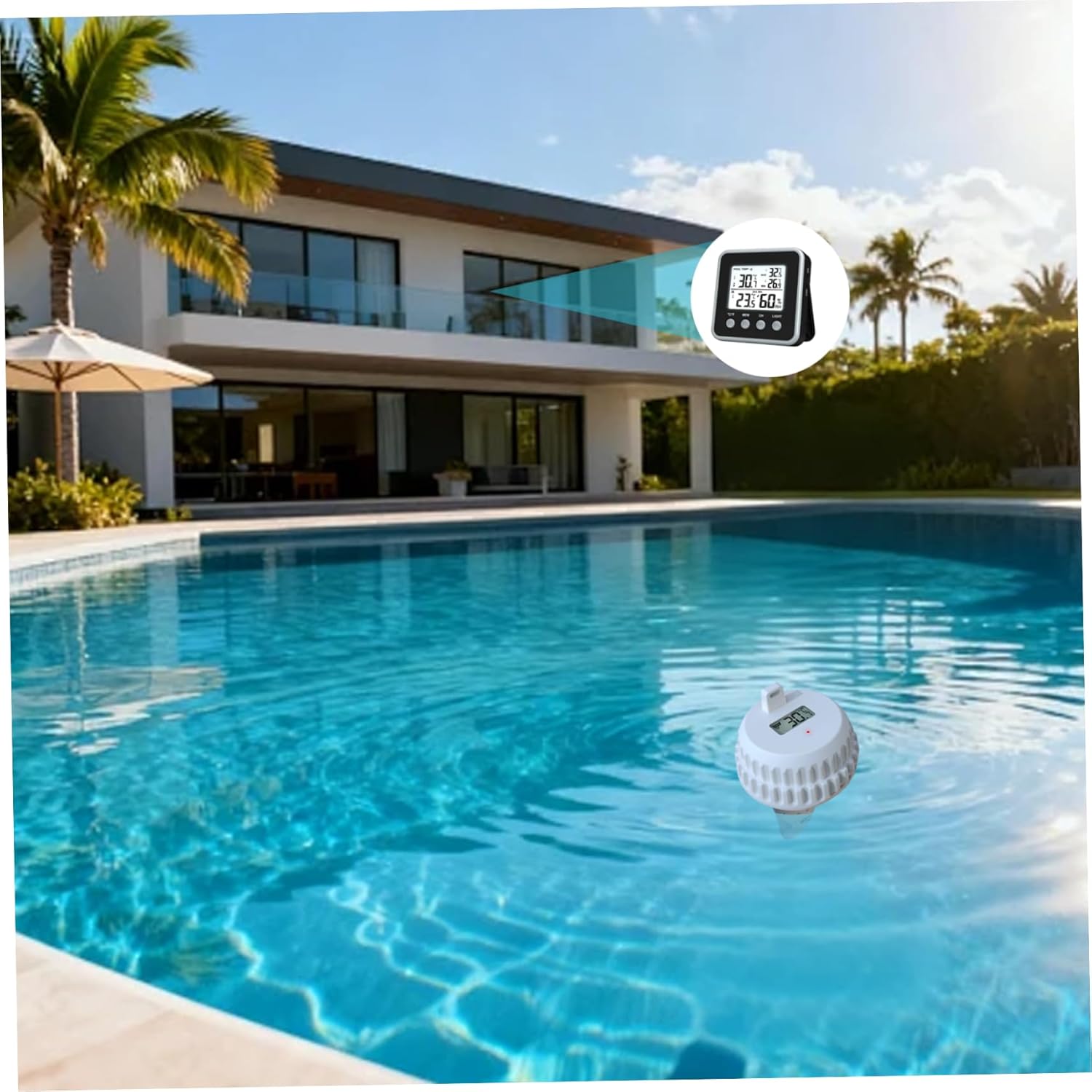 Wireless Pool Thermometer Floating with Indoor Display Pool Thermometer Floating Easy Read with 500 ft Remote Monitor for Hot Tub Spa Aquarium Pond
