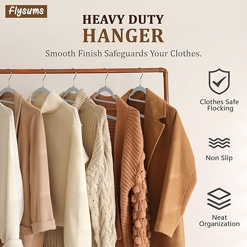 Miniatura 5 de Perchas de terciopelo color negro, paquete de 50 con 10 perchas de plástico adicionales, resistentes y antideslizantes, para colgar ropa para