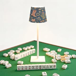 Mahjong Cordless Table Lamp Western Cowboy Boots Hats Floral Elements Blue LED Desk Lamps Rechargeable 3 Color Dimming Outdoor for Mah Jong Table Nightstand Living Room Gift