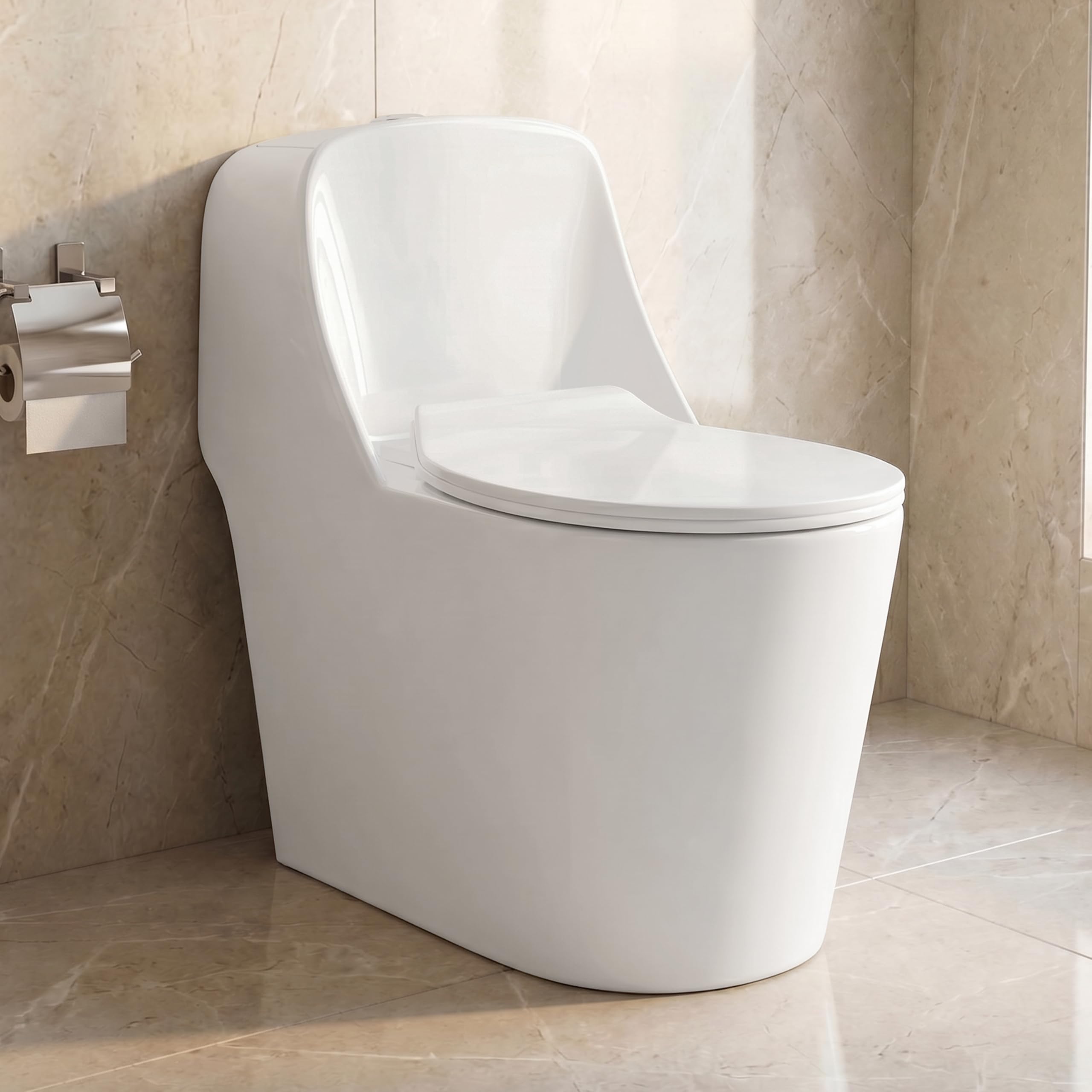 WASSMIST Commode Toilet | Floor Mount One Piece Western Toilet for Bathroom with 10 Year Glaze Warranty | 3D Rimless Tornado Syphonic Flush | PP Slow Down Seat Cover | 225 mm S Trap-image-14
