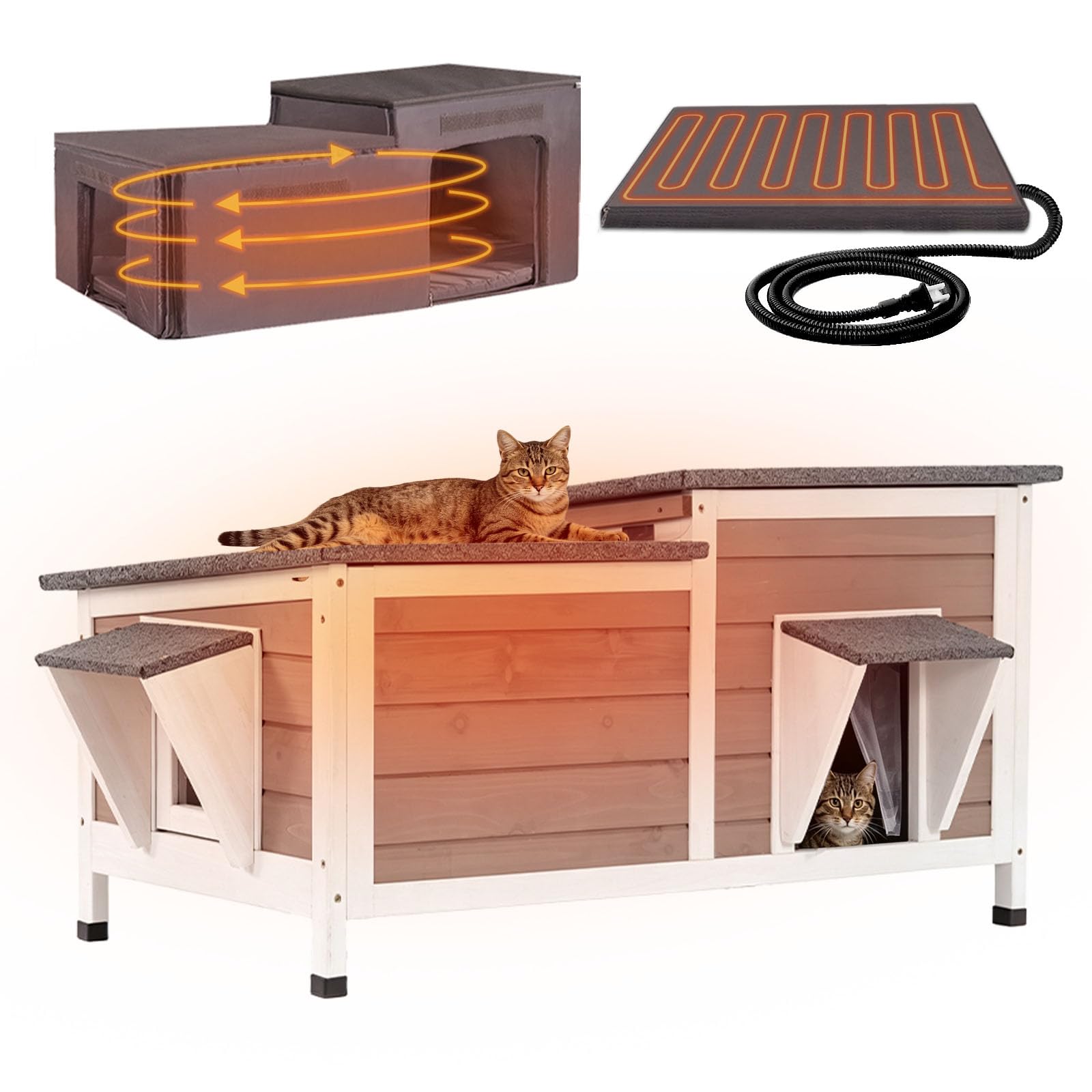 34.25" Heated Outdoor Cat House Insulated for Winter Feral Cat Shelter