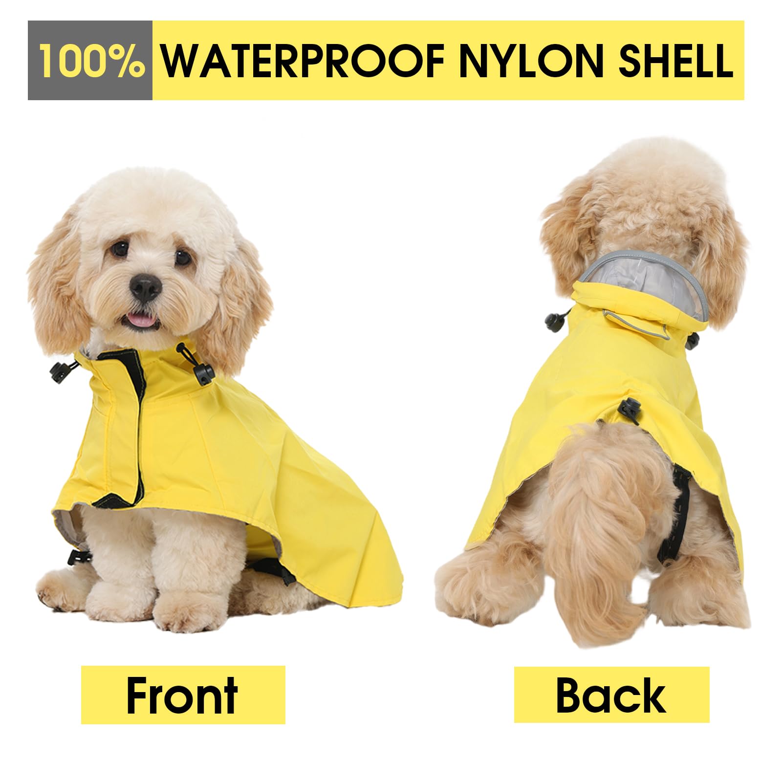 Hjyokuso Dog Coats Waterproof M, Lightweight Dog Raincoat with Hood, Reflective Jacket with Leash Hole & Leg Straps - Image 4