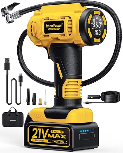 KeenPower Inflador de neumáticos inalámbrico, compresor de aire portátil, bomba de aire de neumáticos de automóvil de 160 PSI, compresor de aire