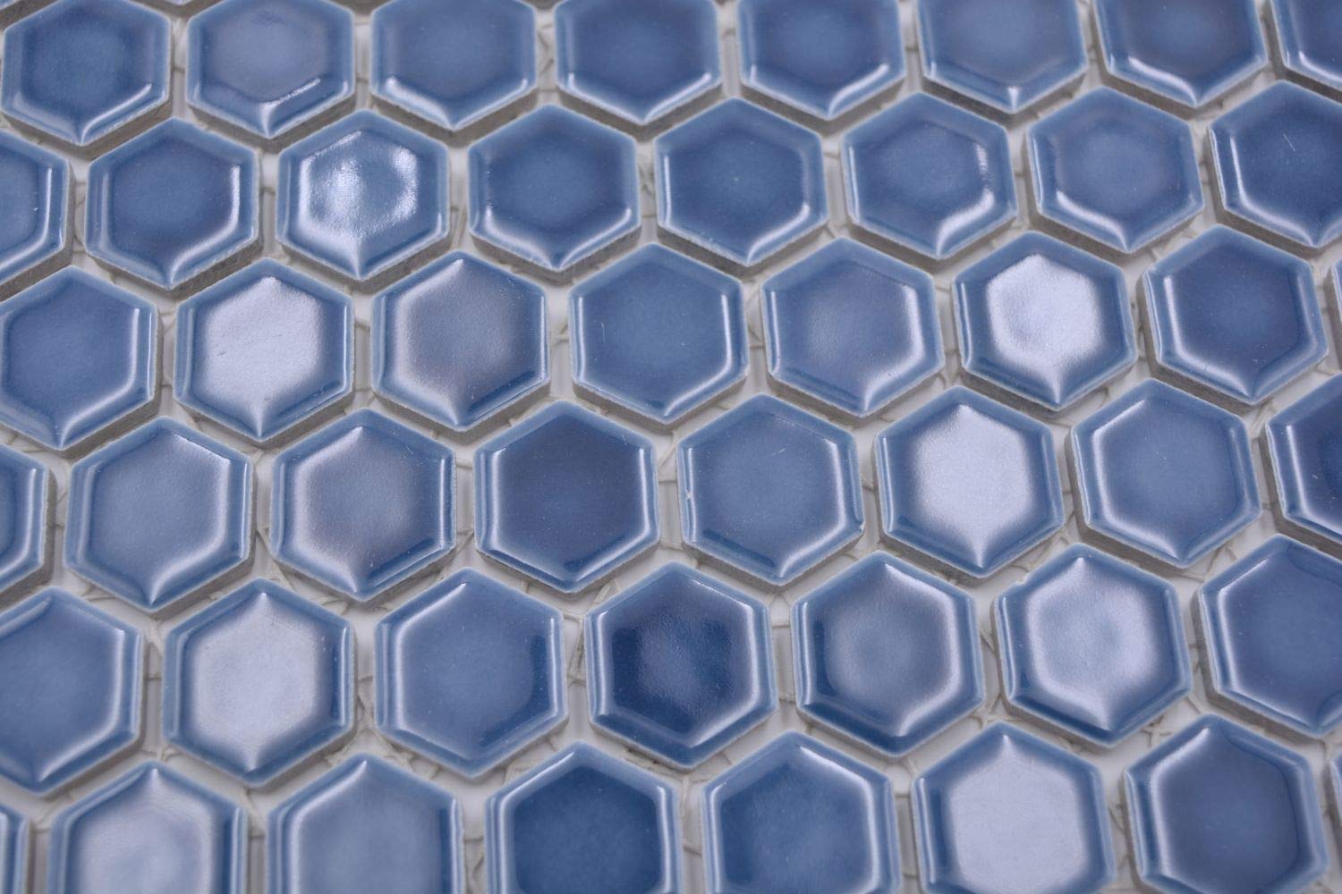 Mosaïque Céramique Hexagonale Bleu Ultramarin – Carreaux Pastel 47x54 Mm, Brillant, 7 Mm