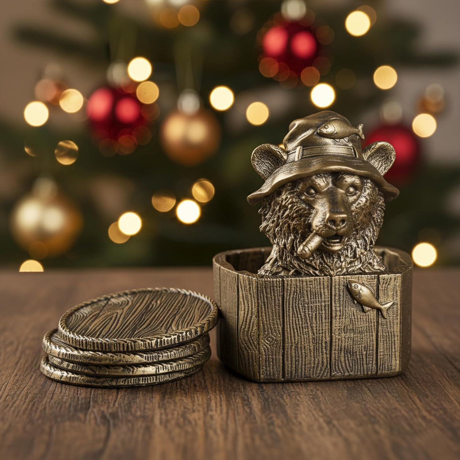 Cabin Coasters Set 6 Full Size Non-Slip Bar Coasters, Indoor Christmas Decorations, Man Cave Gifts for Men, Rustic Handmade Decor for The Home (Bear) - Image 7