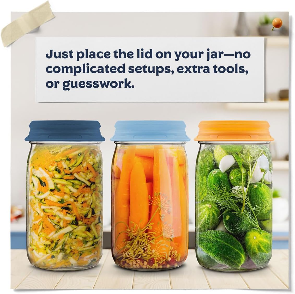 Fermentaholics Silicone Fermentation Stretch Lids - Waterless One Way Airlock Cap Fits All Wide Mouth Mason Jars - PATENTED Design - With One Lid Turn Any Mason Jar into a Vegetable Fermenter (2)