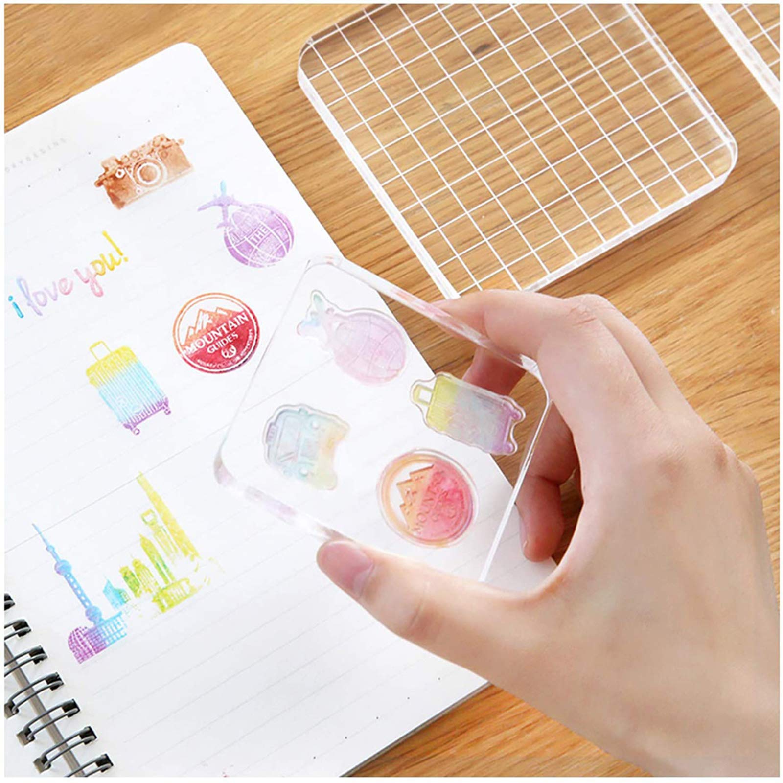 Set 3 Blocchi Per Timbri Trasparenti Acrilici - Con Griglia Per Precisione - Foto 12