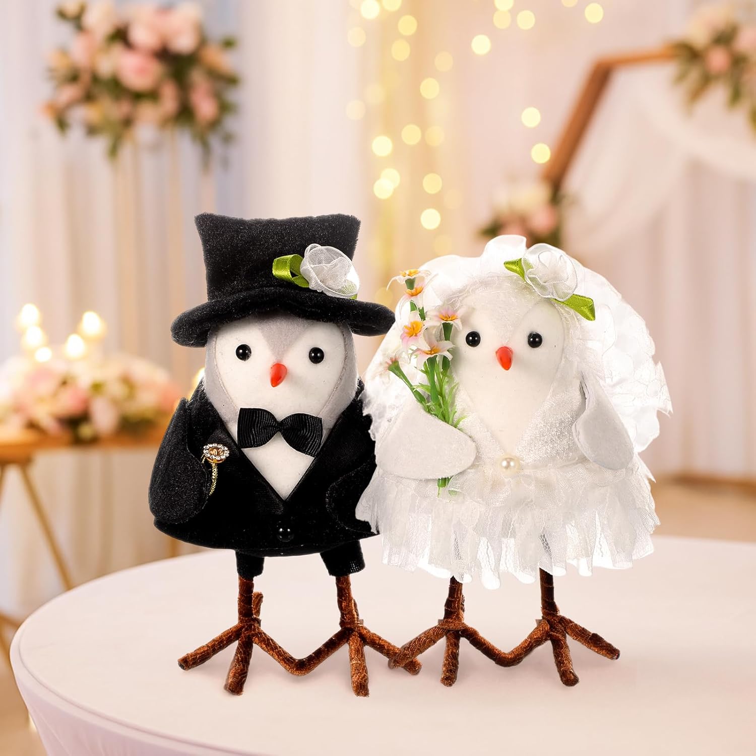 Blosssound 2 Pcs Wedding Gifts for Couples Bride and Groom Plush Bird Engagement Gifts for Newly Engaged Couples Groom to Bride Bird Figurines for Home Wedding Sweet Anniversary Decor(Elegant)