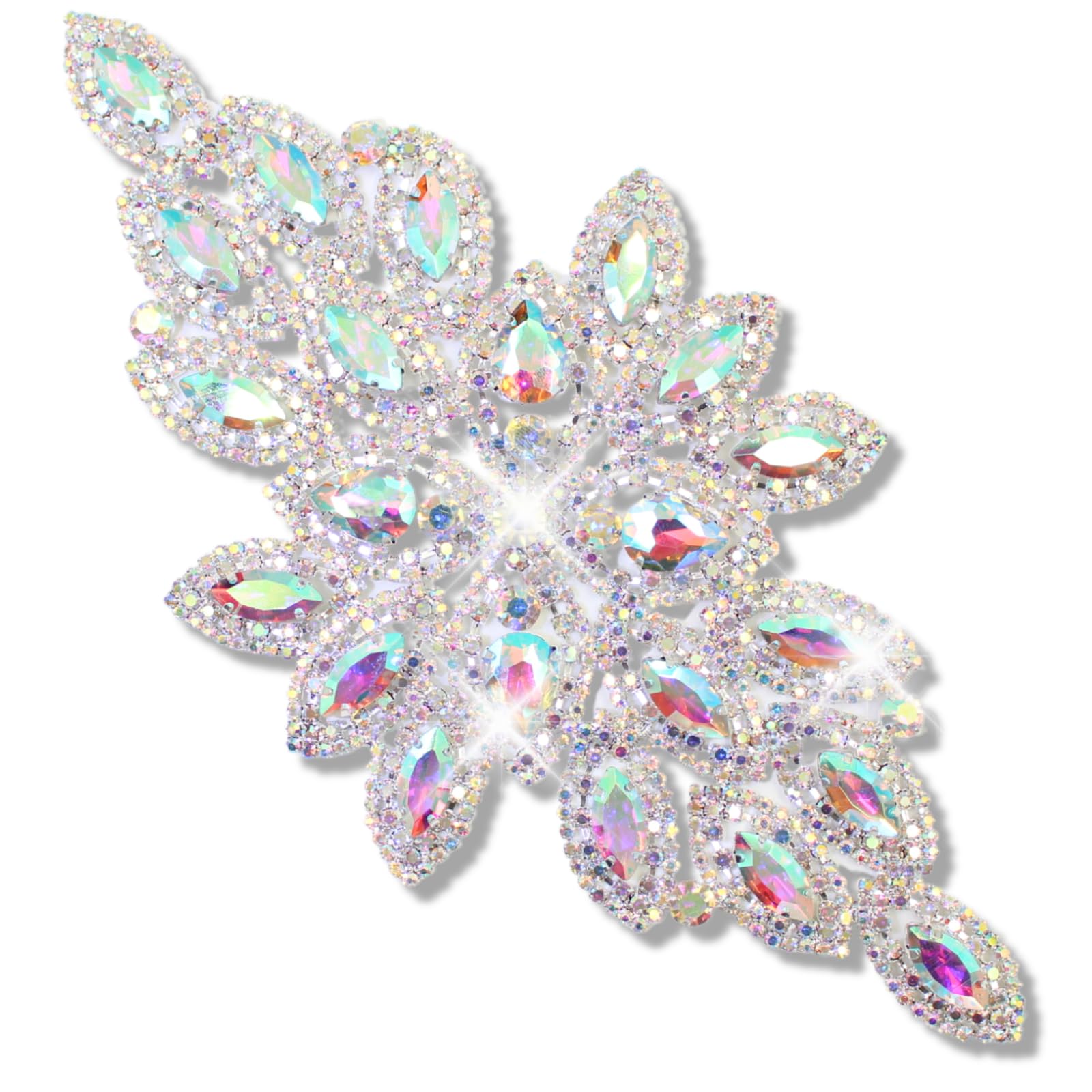 PEARLY JUN Rhinestone Applique Crystal Applique DIY Sewing Clothes Wedding Craft Gowns Rhinestone Decoration. (YH Z001-AB Silver)