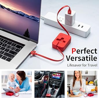 3 in 1 Multiple Charger Cable 3A, 2Pack 3 in 1 Retractable Multi Charging Cable with IP/USB-C/Micro Ports, Phone Holder, Multiple Fast Charging Cord for Cell Phones, iPhone, Samsung, Tablets
