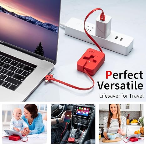3 in 1 Multiple Charger Cable 3A, 2Pack 3 in 1 Retractable Multi Charging Cable with IP/USB-C/Micro Ports, Phone Holder, Multiple Fast Charging Cord for Cell Phones, iPhone, Samsung, Tablets