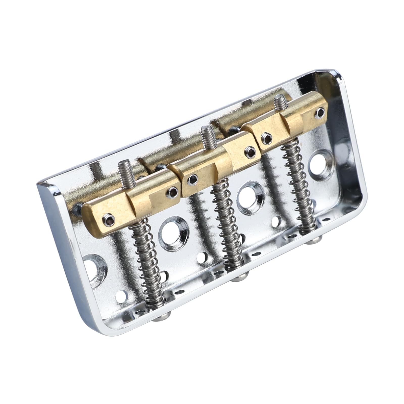 OVSAL Chrome Vintage Short Fixed Bridge with Brass Compensated 3-Saddle Steel Baseplate 10.8mm Guitar Bridge Compatible with Vintage Fender Telecaster Tele Style Electric Guitar Replacement Parts