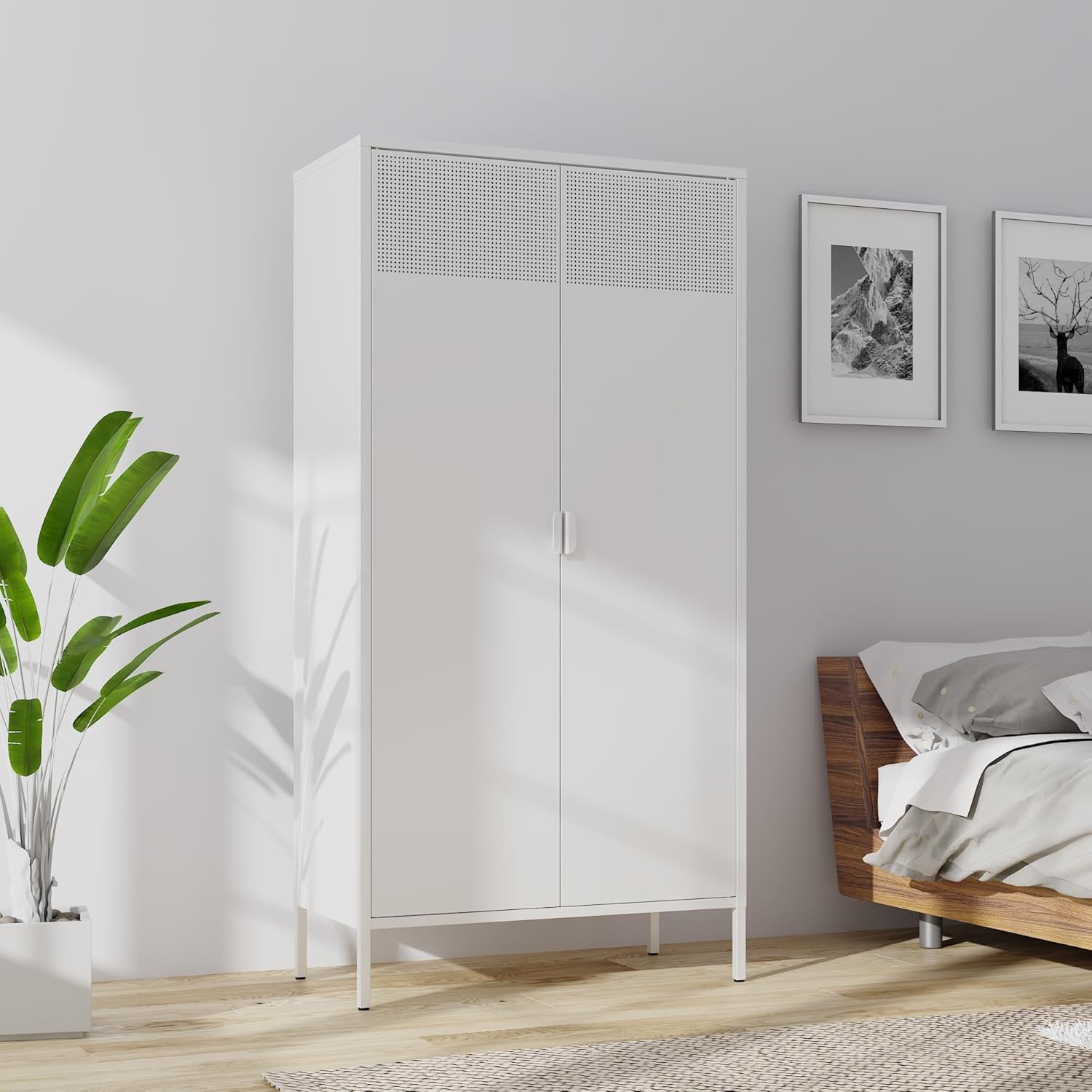 2 Door Storage Sideboard, Metal Storage Cabinet with 2 Adjustable Shelf,Multipurpose Metal Accent Cabinet for Office Home,Music Studio (Black, 25''H)