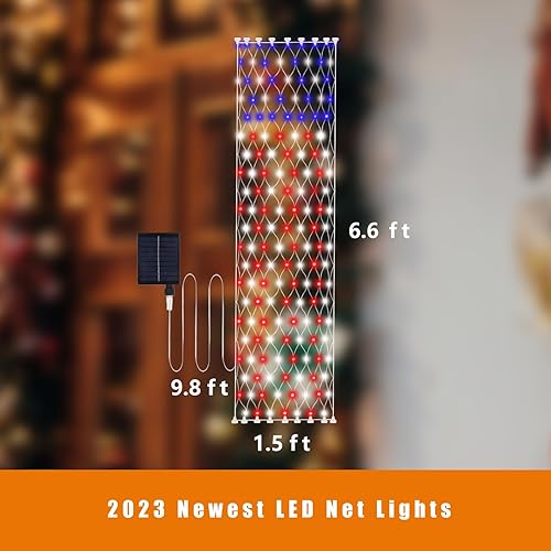 Miniatura 3 de Leisure world 160 luces LED solares rojas, blancas y azules, 6.6 pies x 1.5 pies, luces de bandera para decoración de porche de Navidad, 8 modos de