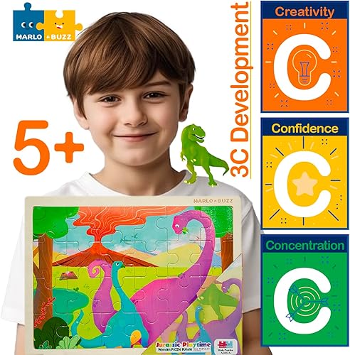 Miniatura 5 de Rompecabezas de madera de dinosaurio para niños de 4 a 8 años, 8 a 10 años, juego de 4 rompecabezas de 24 piezas, juego educativo diario y divertido