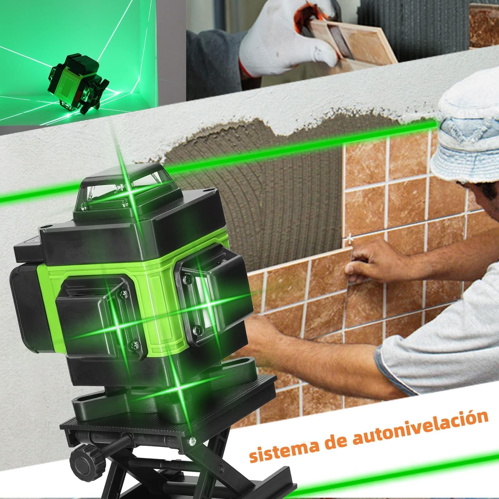 Geevorks Nivel Laser Nivel Láser Autonivelante 4 x 360,4D 16 Líneas Verde Profesional,Base Magnética Giratoria 360°,2 Batería,Control Remoto y por Móvil