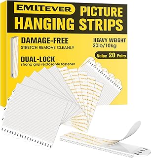 Emitever Picture Mounting Strips, Heavy Duty Adhesive Strips 20 Pairs (40 Strips), 100mm*20mm, White - Damage Free Hanging - for Pictures, Frames, Mirrors, Wall Decor and Signs (XL)