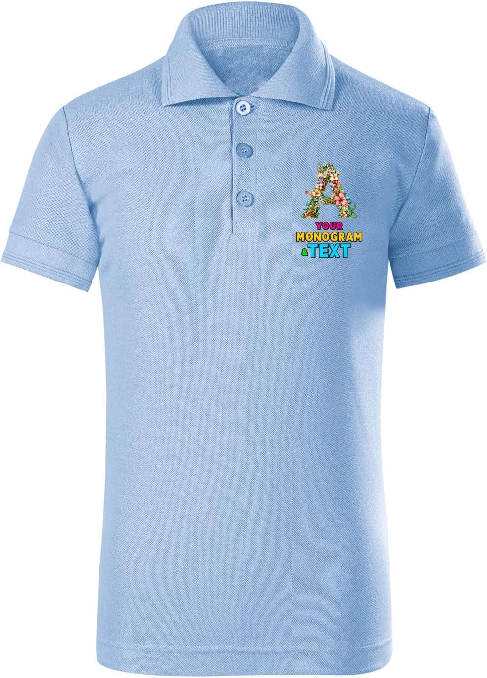 Kids Floral Monogram Custom Polo Shirt Personalized Initial with Your Name, Word, City Stylish Gift with Custom Text