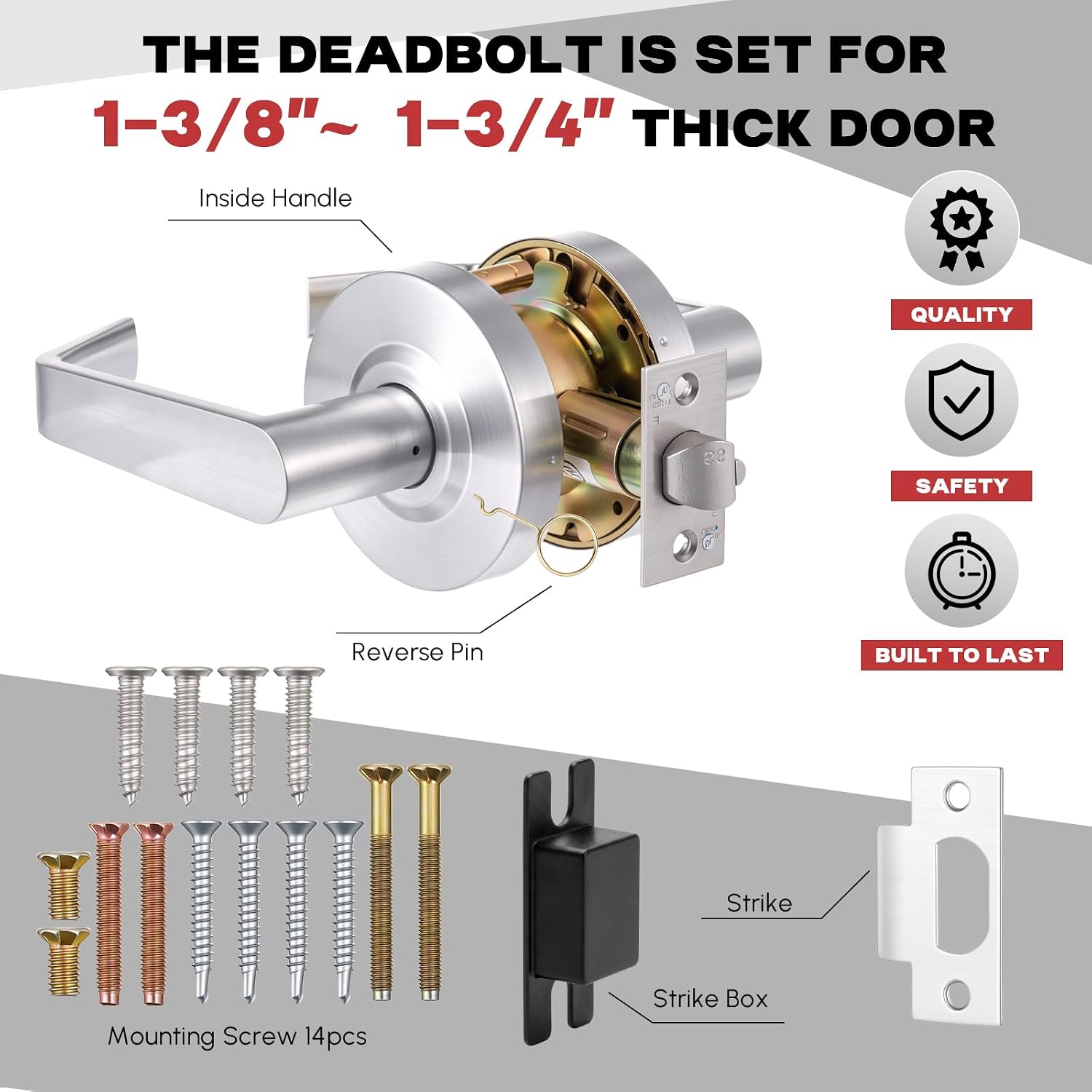 Tandefio 1 Set Commercial Entry Door Handle Locks, Heavy Duty Door Lock, Grade 2 Industrial Standard, UL CUL & ADA for Offices, Schools, Industrial Use, Satin Finish(Passage) image 3