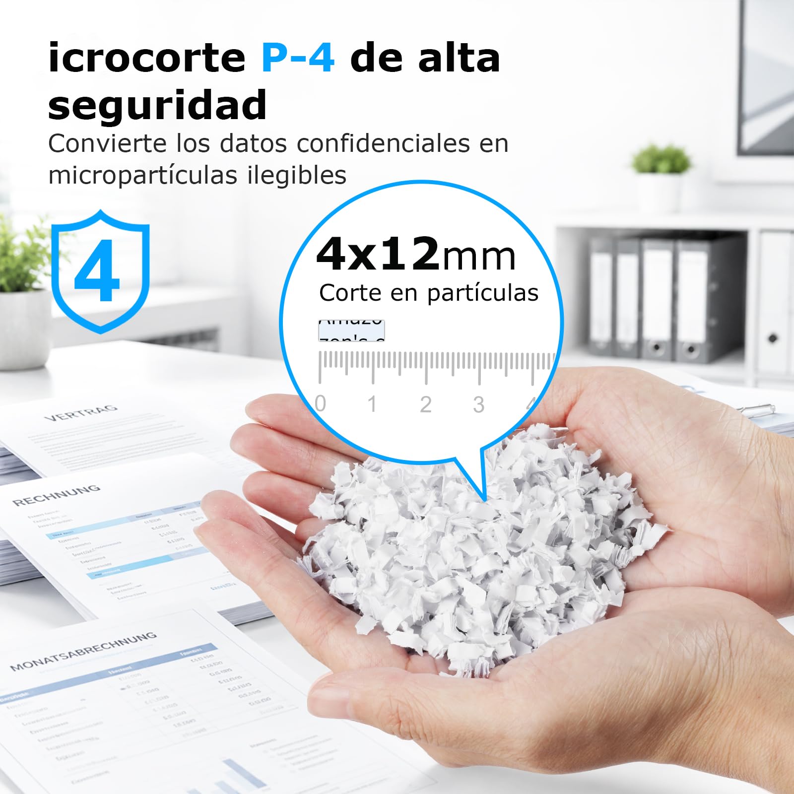 Bonsen Destructeur de Documents 100 Feuilles Auto-Feed, P-4 Micro-Coupe | 30 Min. de fonctionnement en continu & silencieux ≤60dB pour maison et bureau, S9201