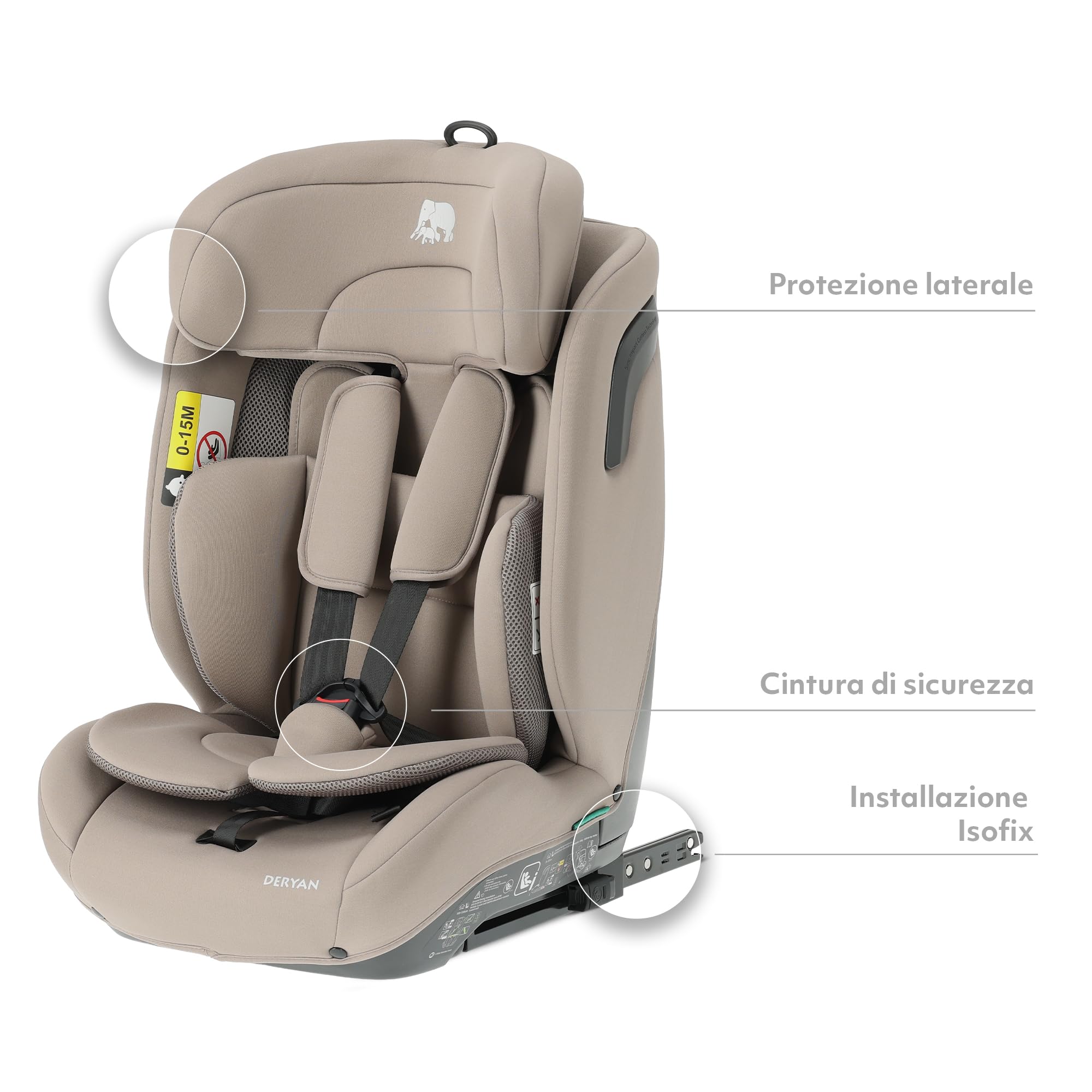Deryan Carter Seggiolino Auto Bambino I-SIZE 75-150 cm, 9-36 kg, 1,5-12 anni, Gruppo 1/2/3, Testa Regolabile in Altezza 10 Livelli, Protezione Laterale, FWF, Copertura Rimovibile (Con ISOFIX)