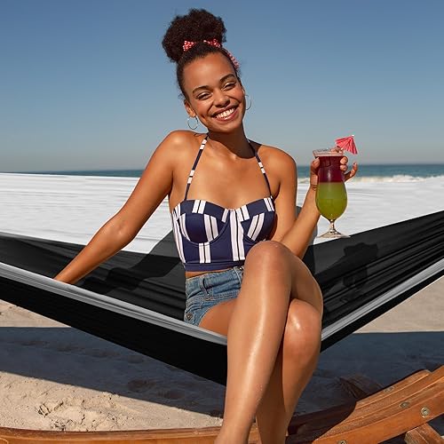 Miniatura 5 de OLALACOZY Hamaca individual portátil con correas para árbol y bolsa de transporte, capacidad de 500 libras, hamacas individuales de nailon para