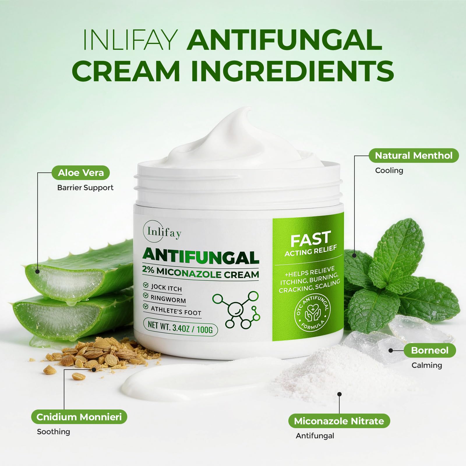 Inlifay 2% Miconazole Antifungal Cream: Helps Relieve the itching, Burning, Cracking, and Scaling associated with fungal infections Such as Athlete's Foot,Jock Itch, and Ringworm(3.51 OZ) — Amazon image 3