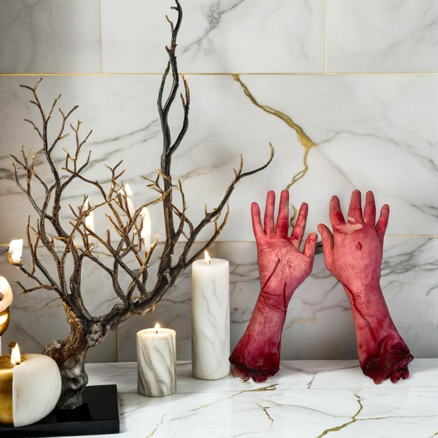 NUOBESTY Broken Hand Halloween Decoration Severed Limb Prop Realistic Bloody Dead Hand for Party Scary Home Display 11.8 Inch