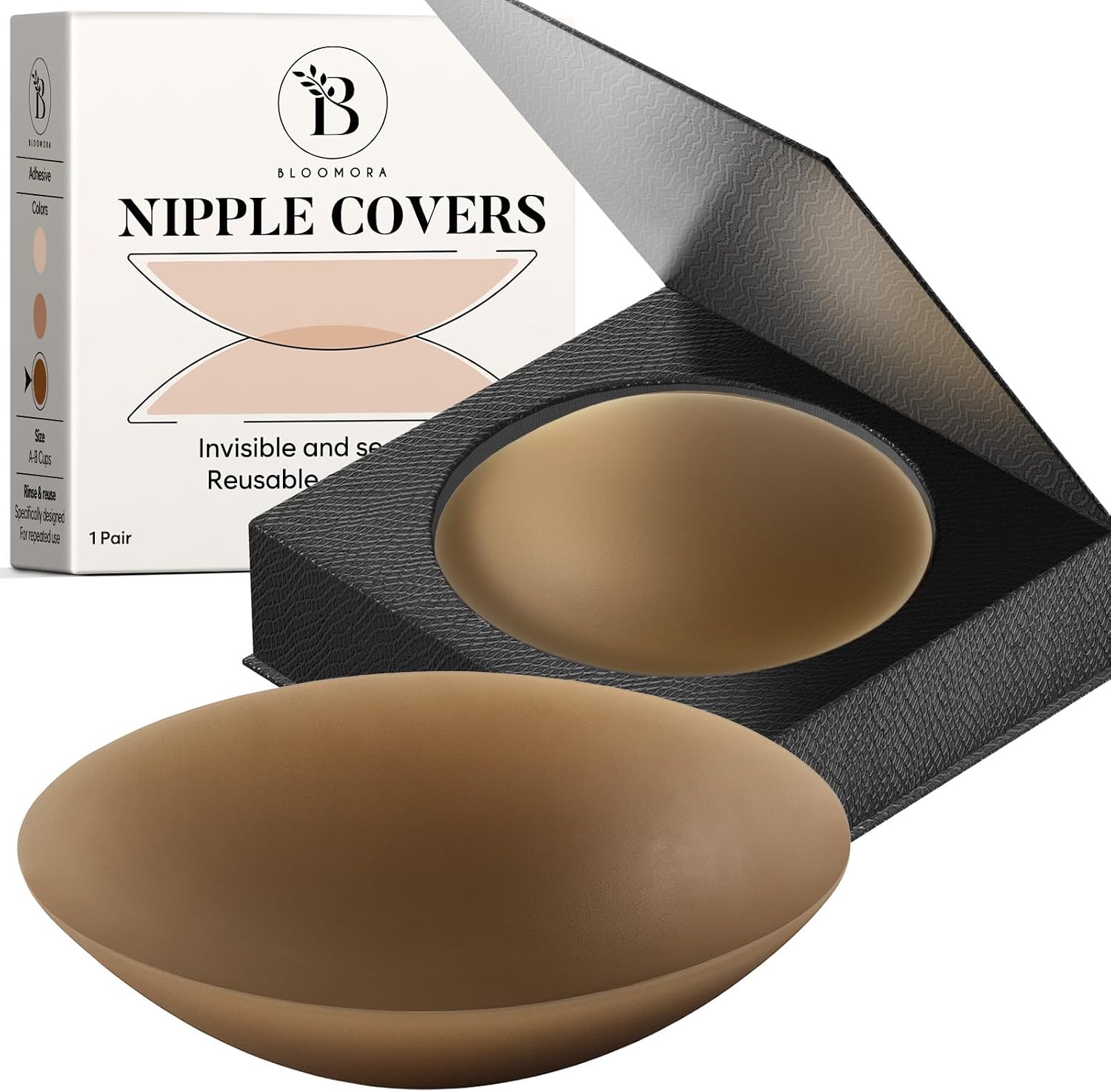 BLOOMORA Nipple Covers for Women – Reusable Sticky Silicone Nipple Pasties with Travel Case – Seamless, Adhesive & Invisible