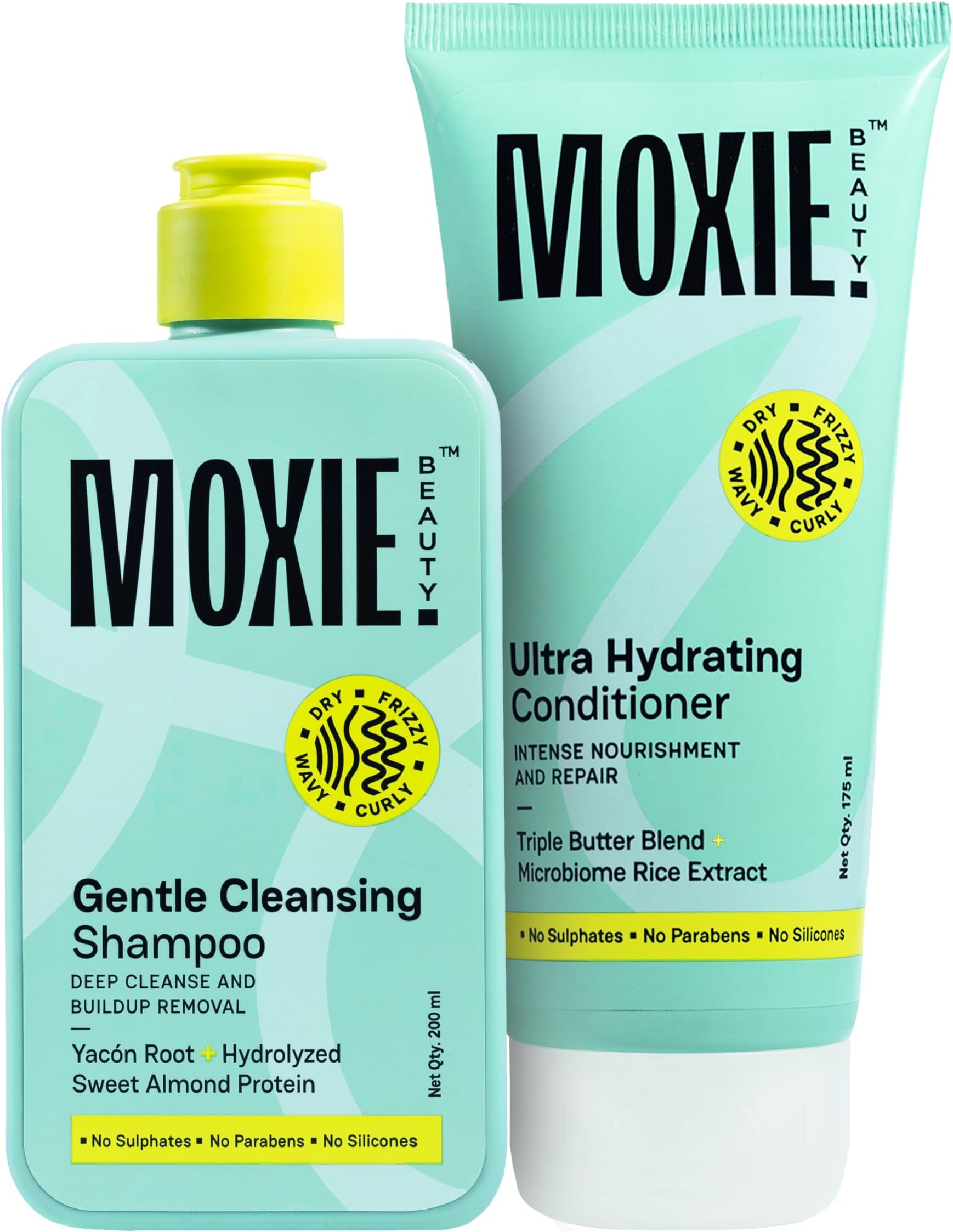 MOXIE BEAUTY Shampoo and Conditioner Combo | Gentle Cleansing Shampoo 200 ml & Ultra Hydrating Conditioner 175 ml | Rinse & Shine Duo | Sulfate Free