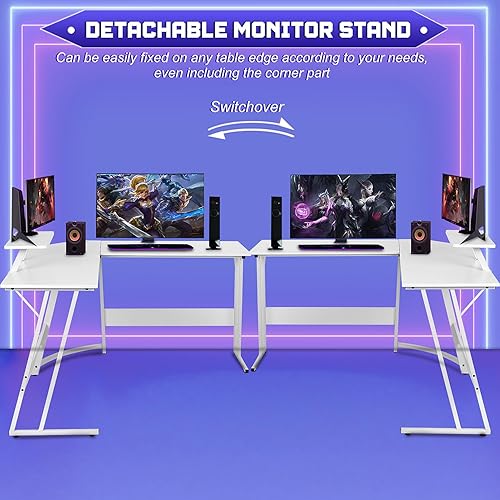 Miniatura 7 de Escritorio para juegos en forma de L, escritorio de esquina para computadora con soporte elevador para monitor, escritorio de oficina en casa para