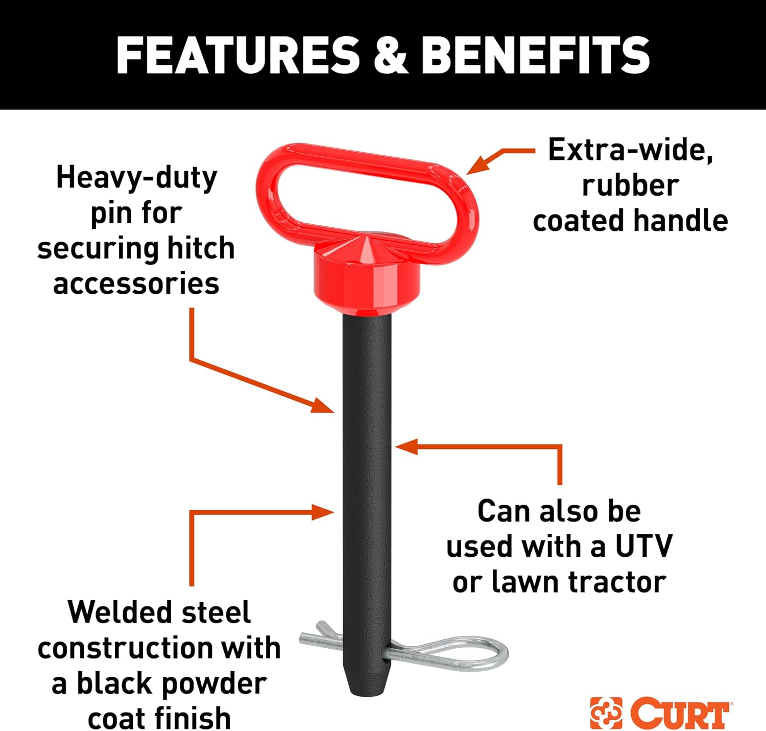CURT 45809 Replacement TruTrack 3/4 x 4-1/8-Inch Clevis Pin Hitch with Rubber-Coated Handle and Clip