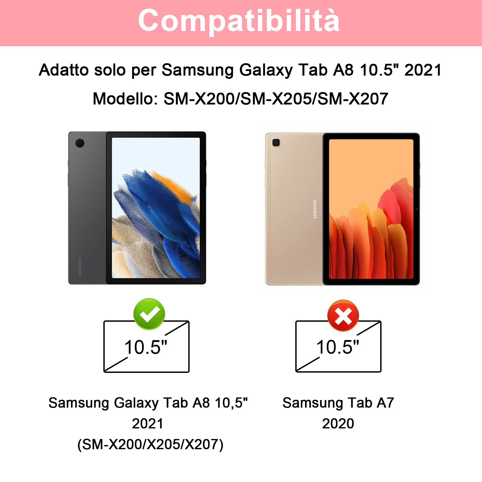 SOPPY Custodia per Tastiera Samsung Galaxy Tab A8, Italiano QWERTY, Custodia con Tastiera Rimovibile per Samsung Galaxy Tab A8 10,5" 2022/2021 (SM-X200/X205/X207), Rosa