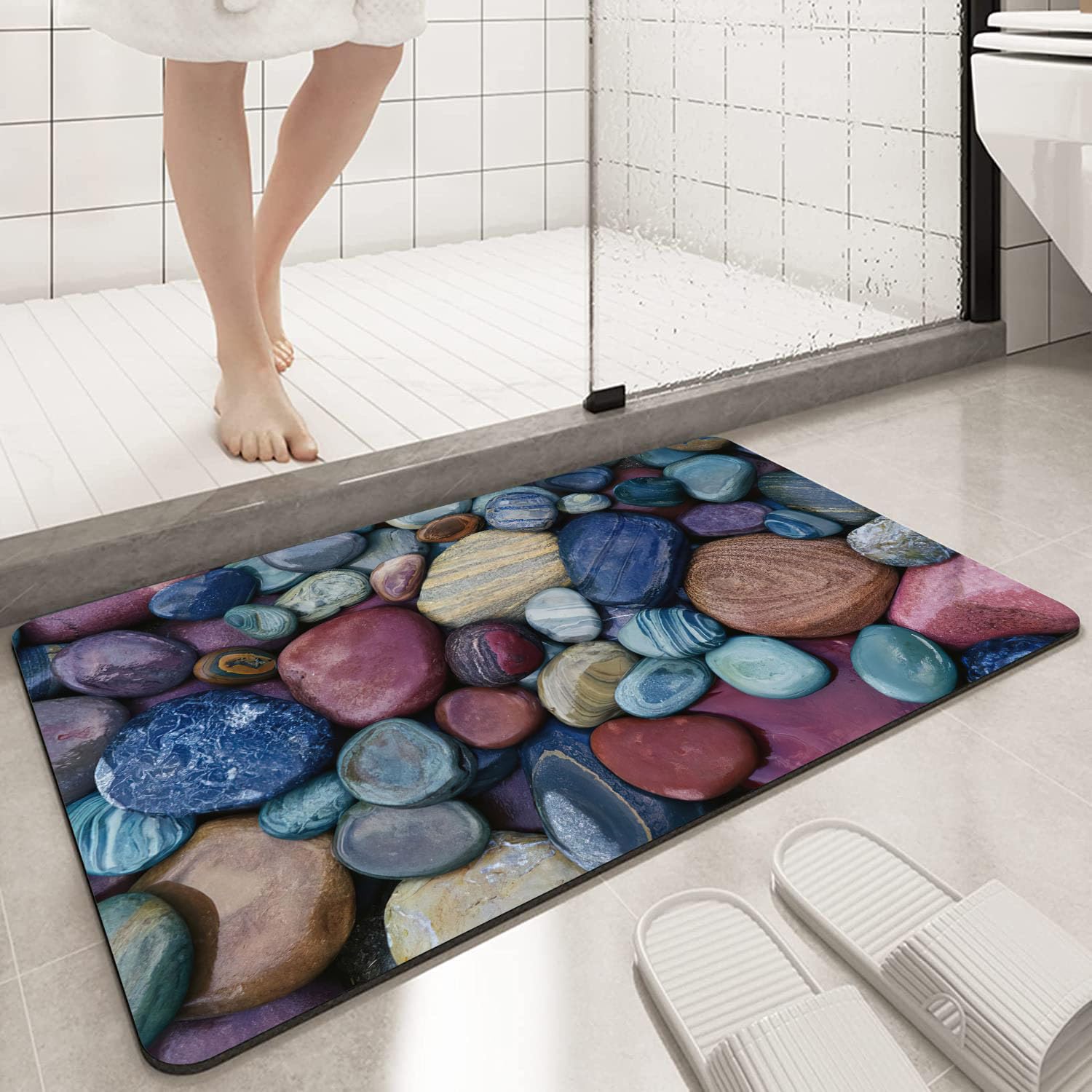 KLRIGR Bathroom Rugs Non Slip Washable Bath Mat for Bathroom Shower Room Bathtub, Pebbles Colored, 16x24 Inches