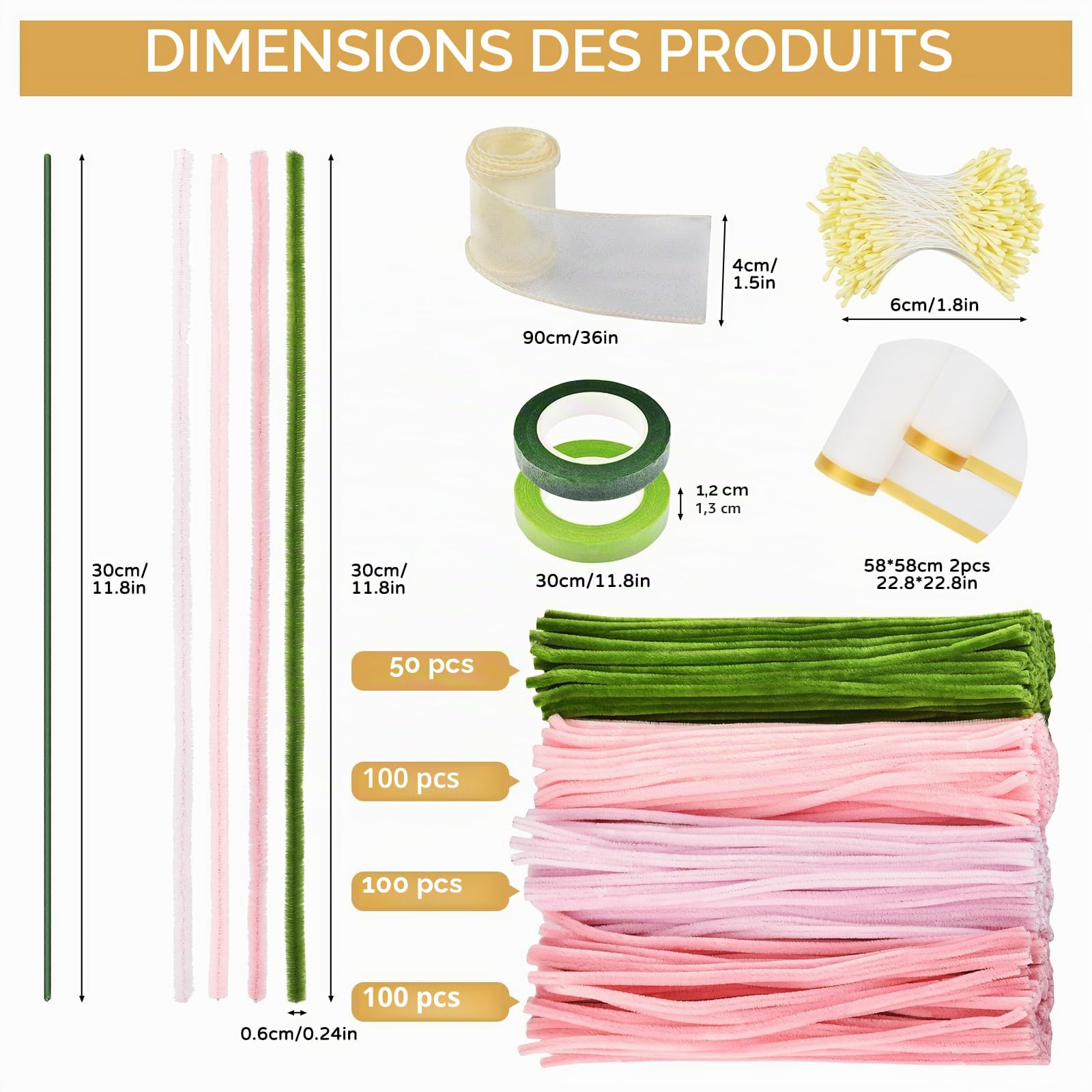 Kit de Fleurs DIY 350Pcs – Fil Chenille Pastel pour Enfants – Cure-Pipe Fleur avec Tige Verte – Loisir Créatif Bouquet de Roses