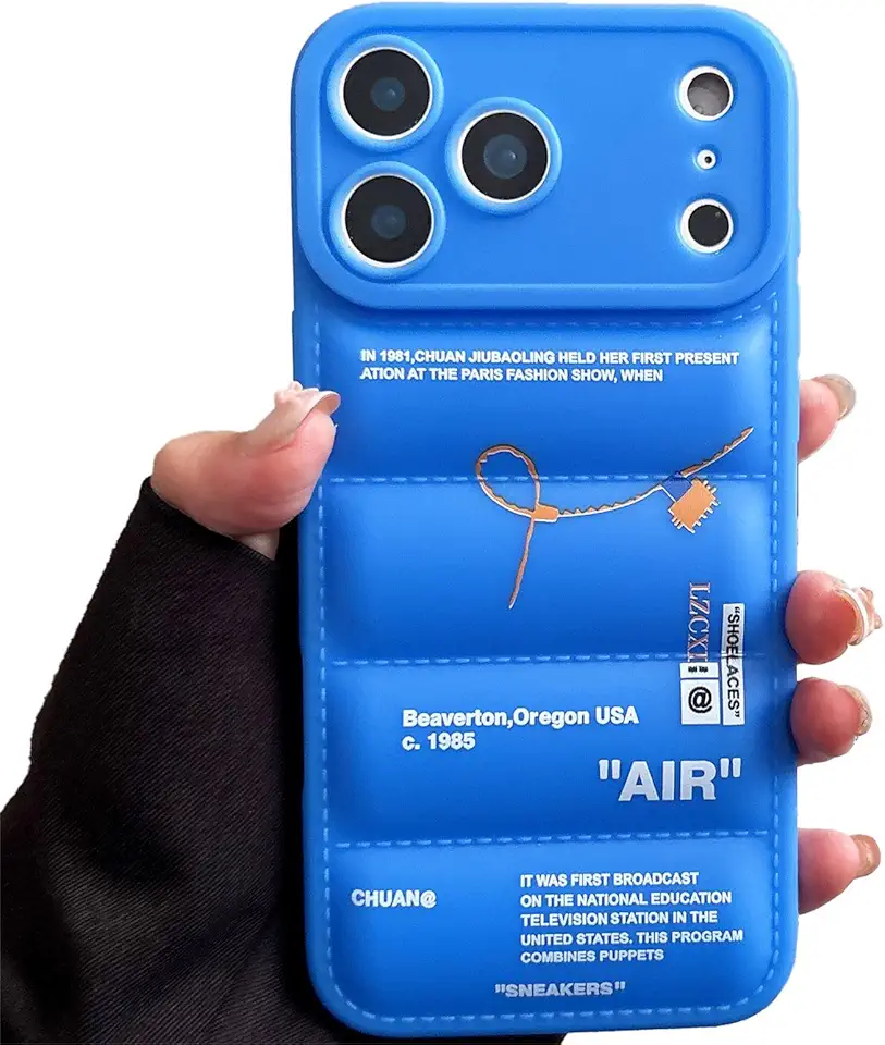 Capa acolchoada com design de marca de sapatos esportivos para iPhone 11 Pro, tênis com etiqueta branca ou preta, capa macia azul para iPhone 17 16 15 14 13 12 11 Pro Max Plus XR (azul)