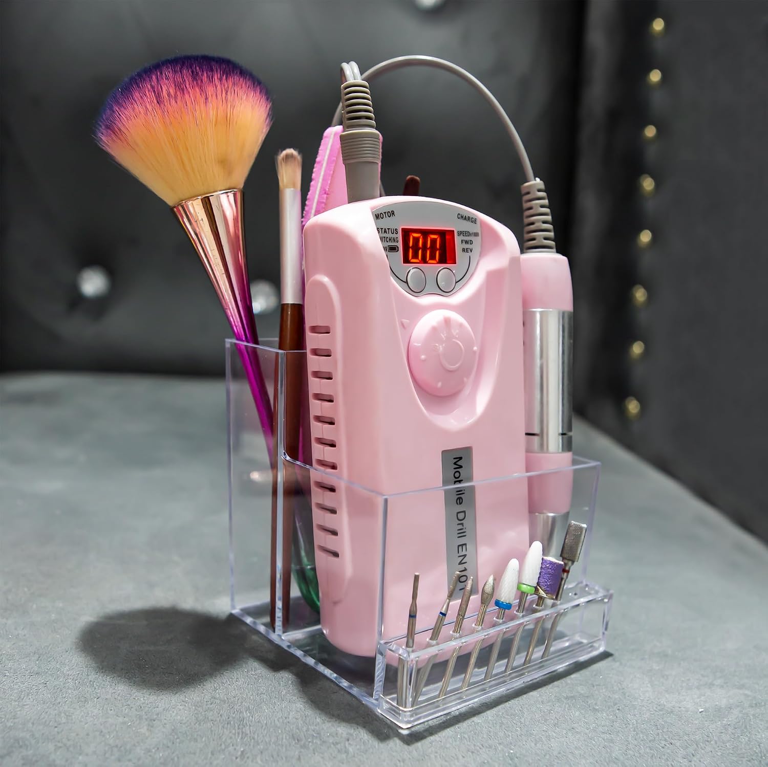 10 Holes Storage Box Holder Organizer to Display Nail Drill Bit File Brush Electric Machine Manicure Accessory, Grinding Tool Essentials, Acrylic Clear Transparent Stand Case Desk Room Accessories