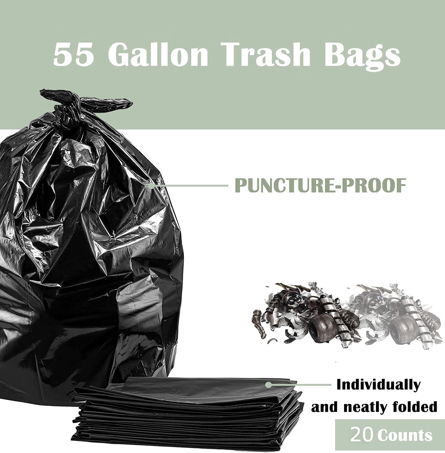 AYOTEE 55 Gallon Trash Bags, Large Black Contractor Garbage Bag, For Home And Commercial Use,Lawn Bags