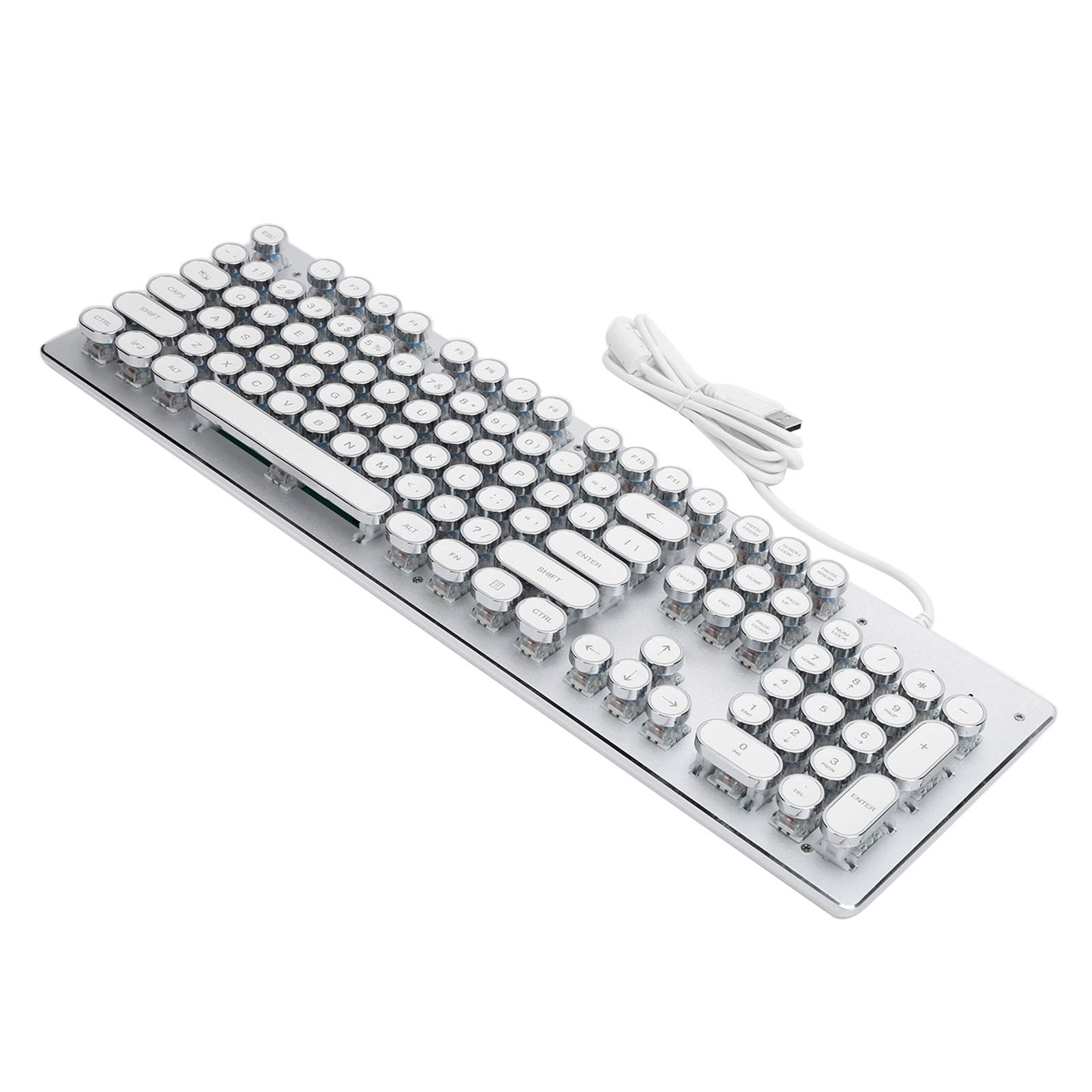 Cryfokt Retro Przewodowa Mechaniczna Klawiatura do Gier z Klawiszem z Mieszanym światłem Trwała do Komputerów Stacjonarnych i Laptopów Materiał ABS (WHITE)