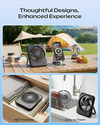 Miniatura 6 de Otlonpe Ventilador de escritorio portátil personal, pequeño ventilador portátil recargable de 4000 mAh, funciona con pilas y alimentado por USB para