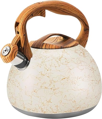 Miniatura 9 de Foedo Hervidor de té, 2.7 cuartos de galón, tetera silbante, tetera para estufa, acero inoxidable de grado alimenticio con mango de madera, tetera