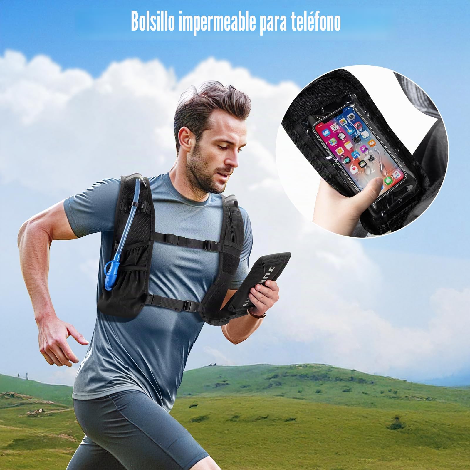 Jueachy Chaleco Hidratacion Trail Running: Mochila Hidratacion Bolsa De Agua 2l Chaleco Running Hombre Mujer para Trail Senderismo Maratón MTB Ciclismo
