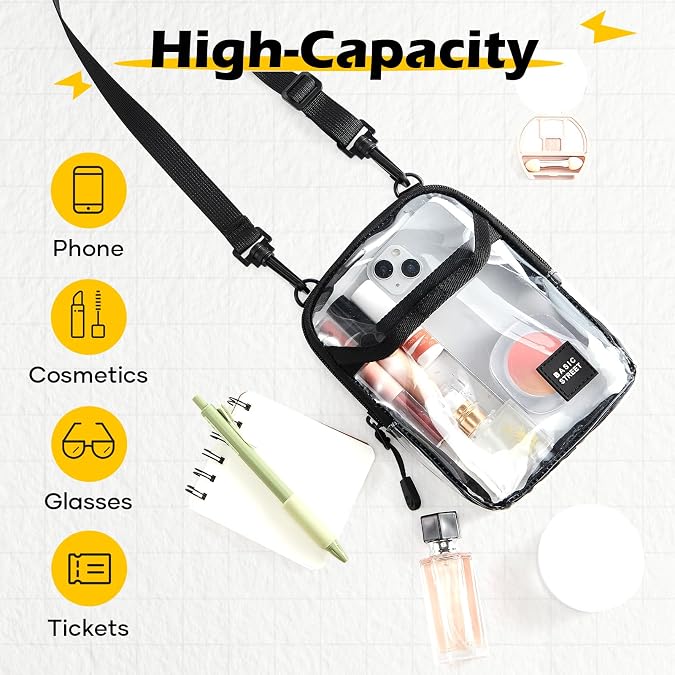 SEAFEW Clear Mini Crossbody Bag Shoulder Bag for Men, Small Messenger Satchel Bag for Women