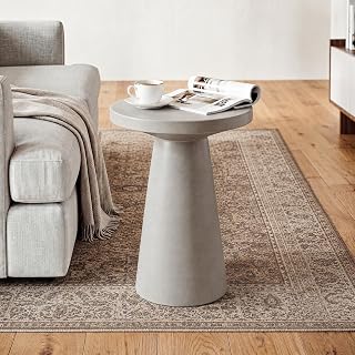 SUNBURY Outdoor Side Table Large, 22" H Concrete End Table Conical Pedestal | Lightweight, Round Accent Table, Decorative Modern Coffee Table, Garden Planter Stand for Patio, Porch, Living Room, Grey