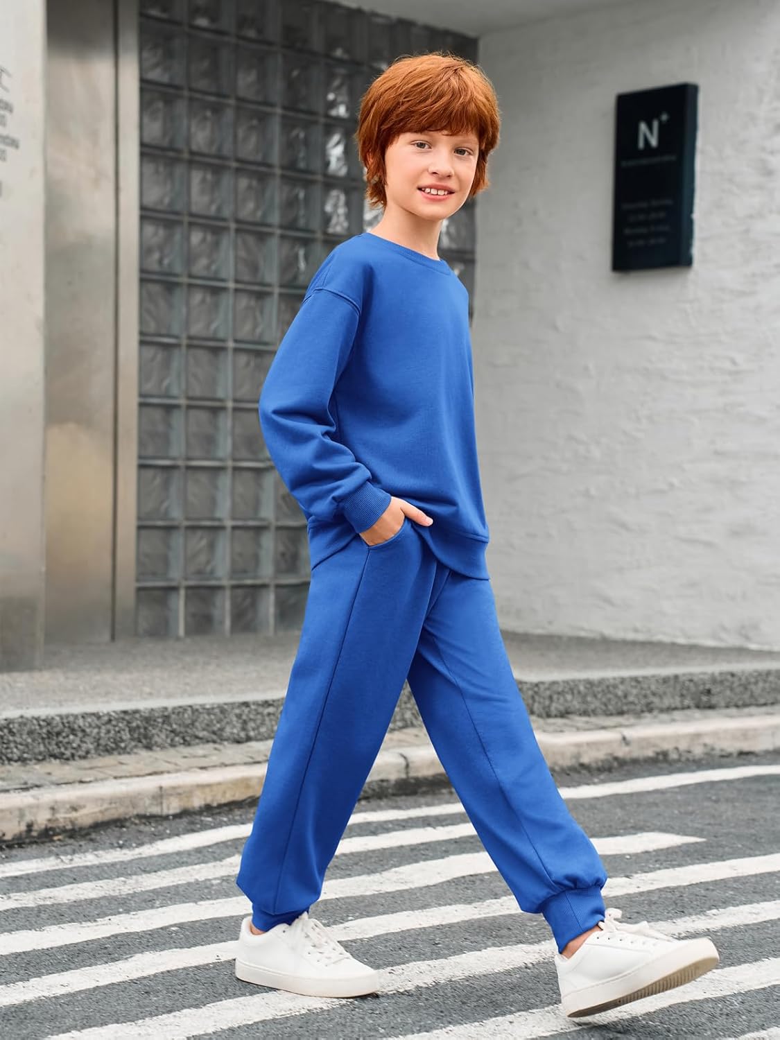 Haloumoning Boys 2 Piece Outfits Sweatsuit Kids Crewneck Sweatshirt and Elastic Waist Sweatpants Set 5-14 Years - Image 4