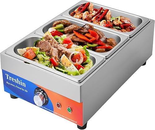 Miniatura 11 de Treshin Calentador de alimentos comercial de 3 sartenes, capacidad de 21 cuartos de galón, 1200 W, de acero inoxidable, calentador de alimentos