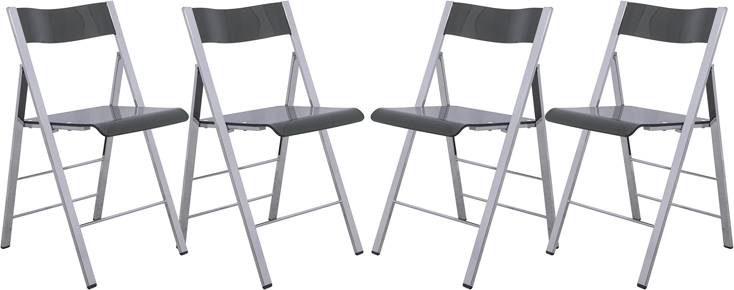 LeisureMod Transparent Acrylic Folding Chair, Lightweight Iron Chrome Base, Comfortable Clear Desk Chair, No Assembly Needed (Set of 4) in Black