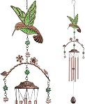 Chimes du vent - Chimes de vent de colibris verts pour les tons profonds extérieurs 34 pouces 5 Tubes en aluminium, Anniversaire, Mémorial, Cadeaux colibri pour maman, Grand-mère, Décorations pour la maison, Jardin, Patio, Cour arrière